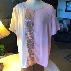 SHEIN Curve, Plus Size, Pink and White top with Sequin Panel